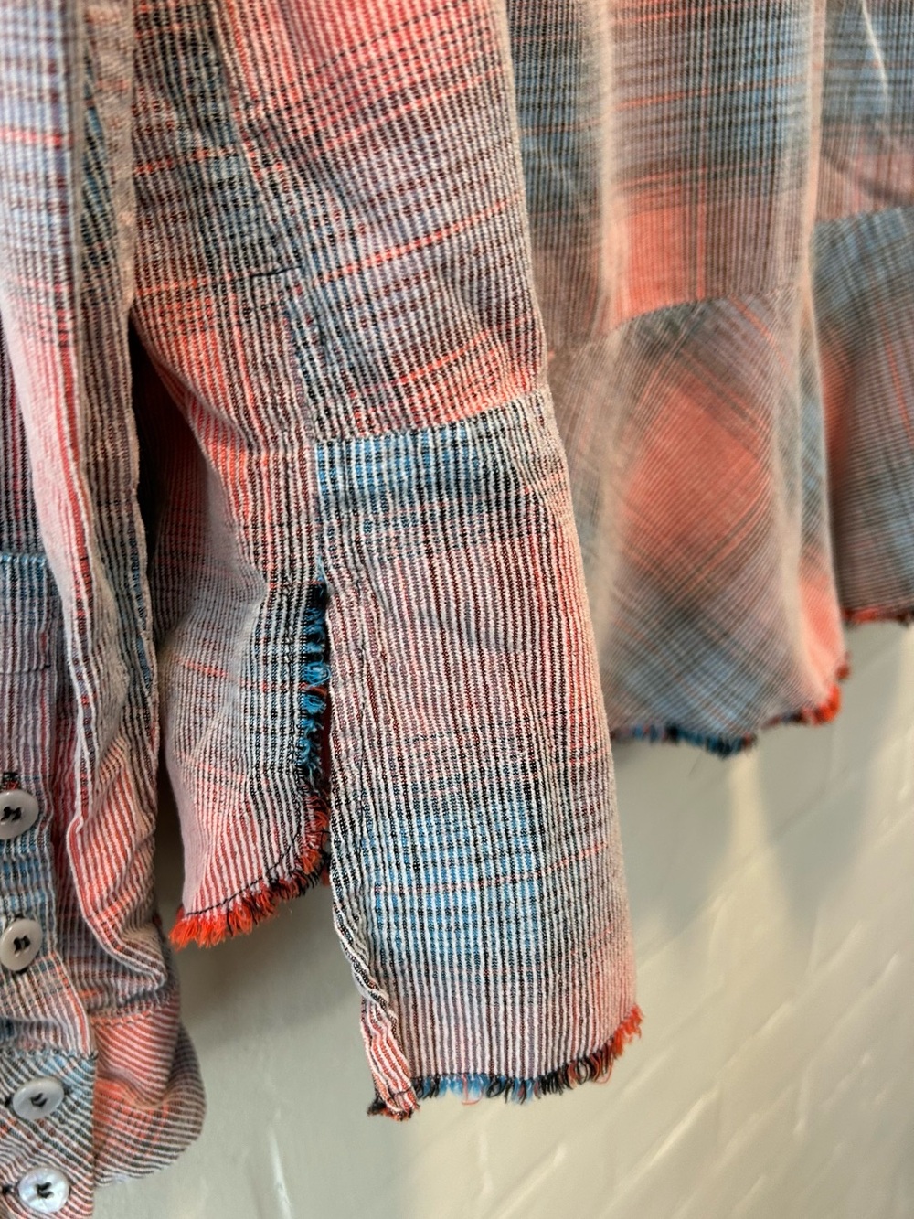 Free People We The Free Plaid Corduroy Button Up Shirt Raw Hem Size L Indie Boho - Picture 7 of 9